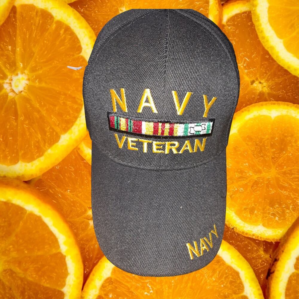 NWOT DF Black Navy Veteran Hook and Loop Closure Adjustable‎ Baseball Hat Cap